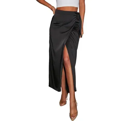 Vici Collection Braelyn Satin Maxi Wrap Skirt In Black