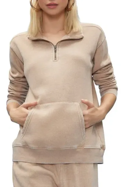 Vici Collection Cotton Blend Half Zip Sweatshirt In Latte