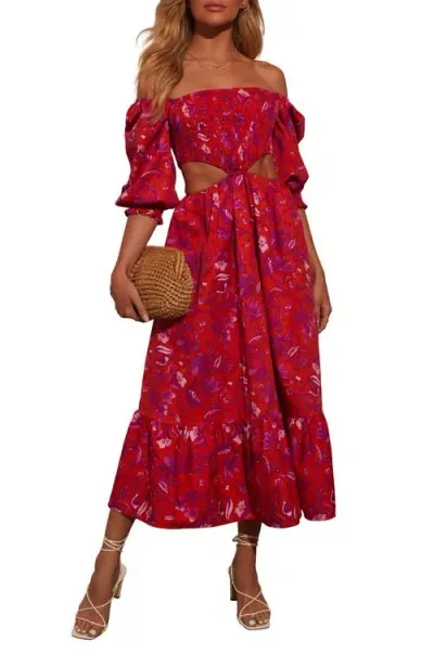 Vici Collection Iris Floral Print Puff Sleeve Dress In Red Multi