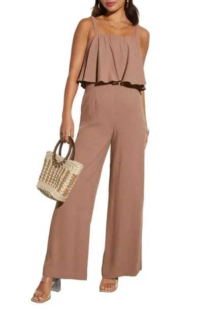 Vici Collection Itzel Wide Leg Jumpsuit In Brown