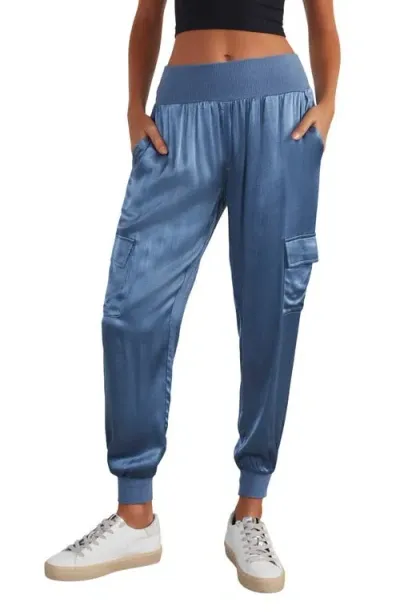 Vici Collection Luxe Look Satin Joggers In Slate Blue