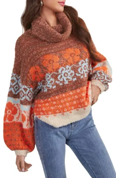 Vici Collection Monet Turtleneck Sweater In Orange Multi