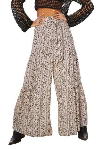 Vici Collection Mystic Wanderer Front Tie Wide Leg Pants In Sand/black