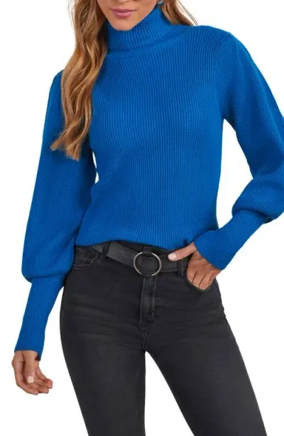 Vici Collection Stepping Out Rib Turtleneck Sweater In Blue