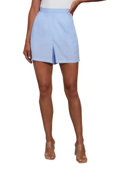 Vici Collection Valeria Stripe High Waist Cotton Shorts In Light Blue/white