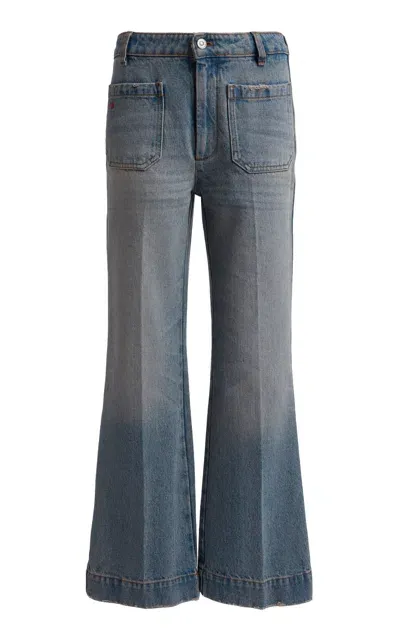 Victoria Beckham Alina Rigid Cropped Kick-flare Jeans In Light Wash