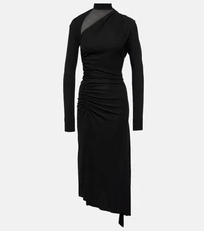 Victoria Beckham Asymmetric Ruched Midi Dress In Black