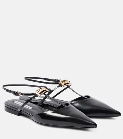 Victoria Beckham B Buckle Leather Ballet Flats In Black