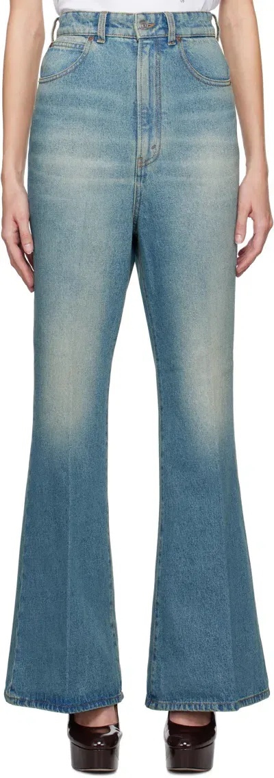 Victoria Beckham Blue Wide Leg Kick Jeans In Tinted Blue Wash