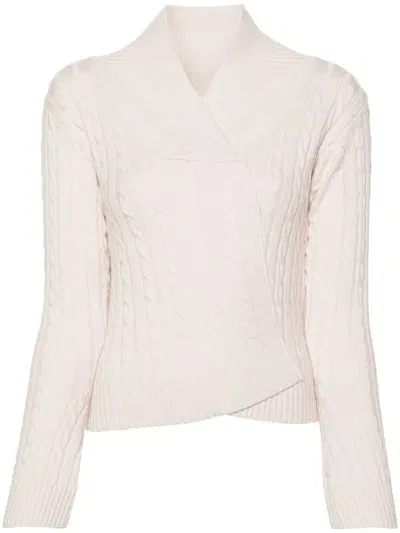 Victoria Beckham Cable Knit Sweaer In Beige