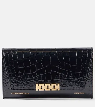 Victoria Beckham Croc-effect Leather Wallet On Chain In Black