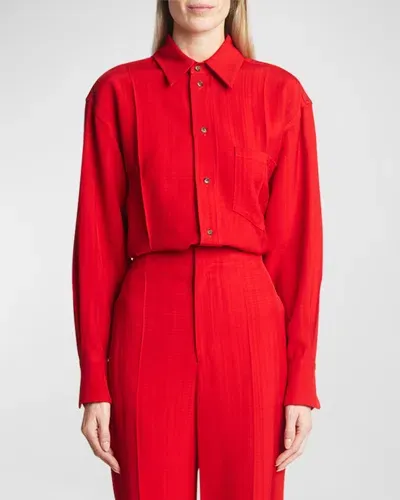 Victoria Beckham Cropped Long-sleeve Butotn-down Shirt In Carmine