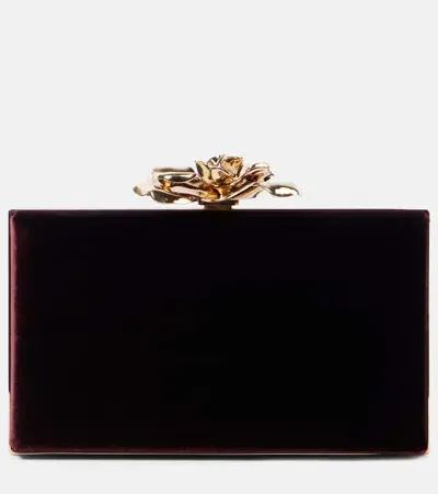 Victoria Beckham Frame Flower Mini Velvet Clutch In Red