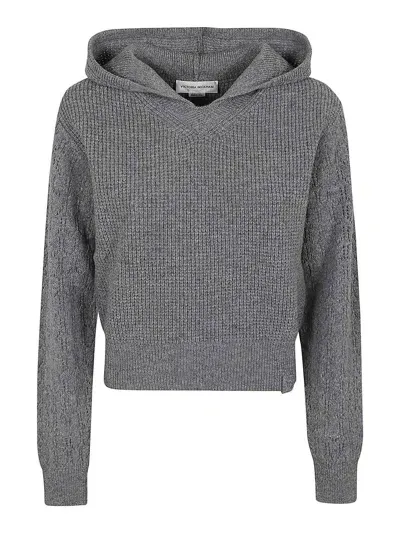 Victoria Beckham Hooded Pointelle Jumper In Grey