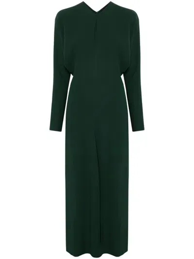 Victoria Beckham Long-sleeve Draped Midi Dress In Green