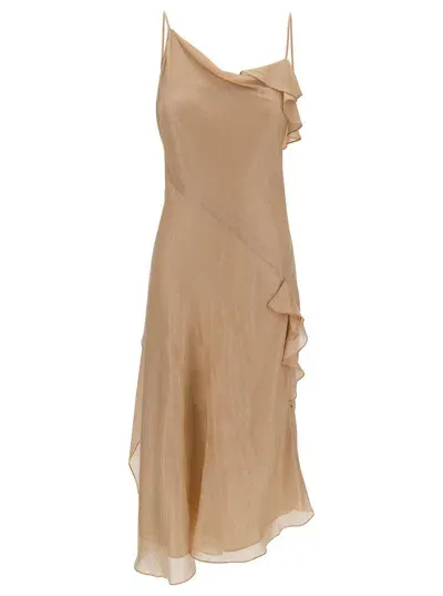 Victoria Beckham Mini Loose Draped Dress With Ruches In Viscose Blend Woman In Beige