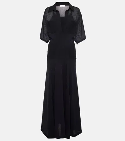 Victoria Beckham Paneled Cotton-blend Maxi Dress In Black