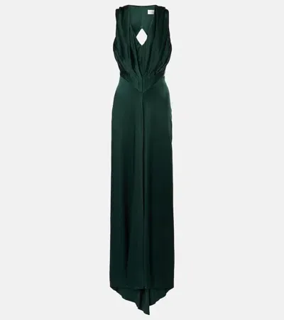 Victoria Beckham Plunging Pleated Satin Gown In Seaweed