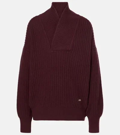 Victoria Beckham Shawl Neck Sweater In Red/purple