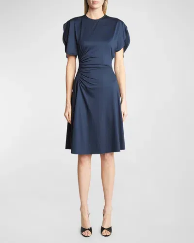 Victoria Beckham Ruched Flutter-sleeve A-line Dress In Midnight