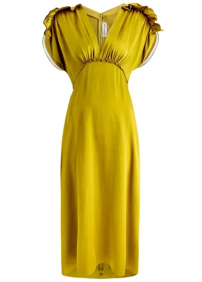 Victoria Beckham Ruffled Satin Midi Dress In Gold