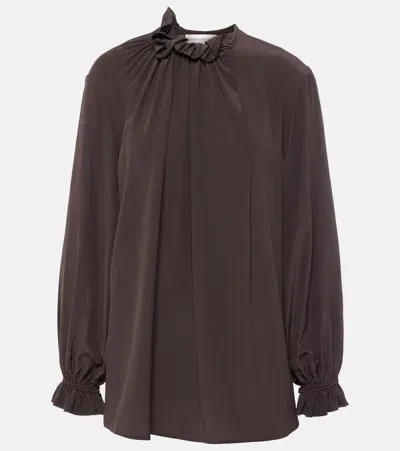 Victoria Beckham Ruffled Silk Crêpe De Chine Top In Black