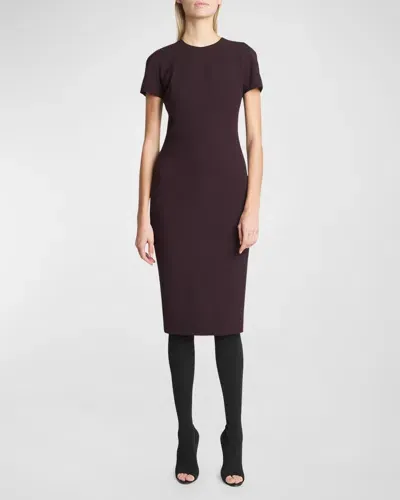 Victoria Beckham T-shirt Sheath Dress With Back Zipper In Deep Mahogany