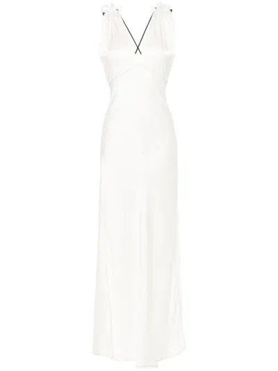 Victoria Beckham V-neck Satin Maxi Dress In Neutrals