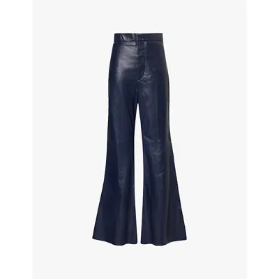 Victoria Beckham High-rise Flared-leg Leather Trousers In Ink Blue