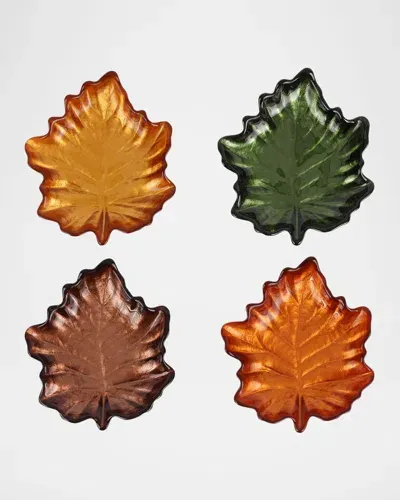 Vietri Autunno Glass Figural Leaf Canape Plates, Set Of 4 In Open Misce