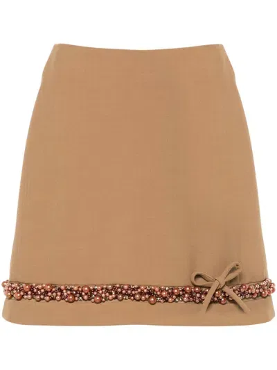 Viktor & Rolf Pearl-embellished Mini Skirt In Brown