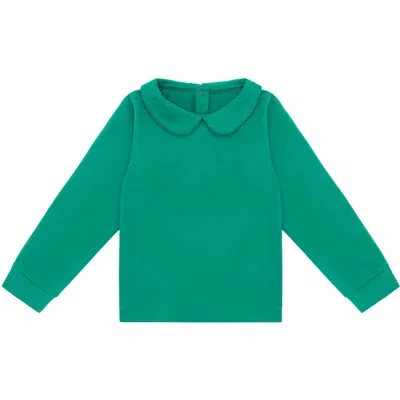 Vild House Of Little Kids'  Ls Organic Cotton Collared Shirt In Emerald Green