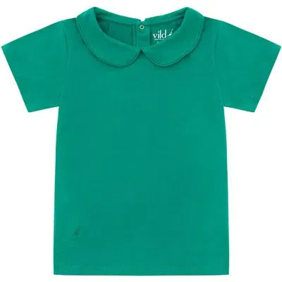 Vild House Of Little Kids'  Ss Organic Cotton Collared Shirt In Happy Green