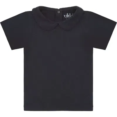 Vild House Of Little Kids'  Ss Organic Cotton Collared Shirt In Nocturnal Navy