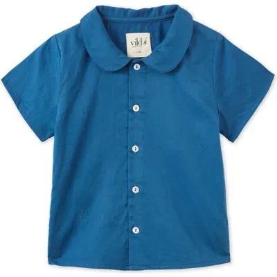 Vild House Of Little Kids'  Ss Organic Cotton Woven Peter Pan Collared Shirt In Navy Blue