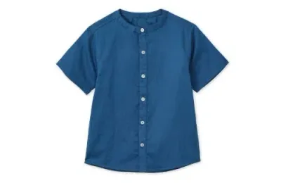 Vild House Of Little Kids'  Ss Organic Cotton Woven Shirt In Navy Blue