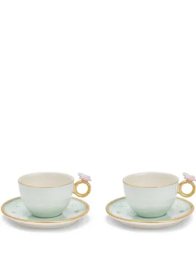 Villari Butterfly Tea Cup & Saucer (set Of Two) In Blue