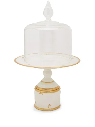 Villari Embossed Bow Detailing Cake Stand In White