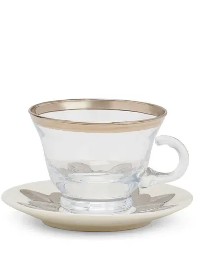 Villari Peacock Cappuccino Cup And Saucer In White