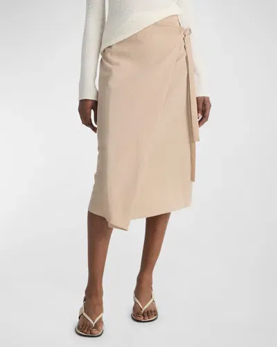 Vince Asymmetric Wrap Midi Skirt In Brown