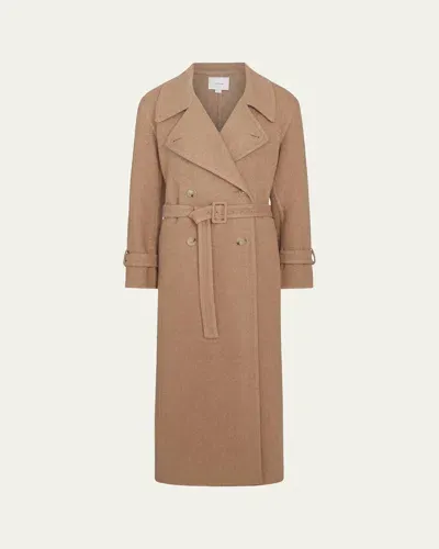 Vince Belted Long Wool-blend Coat In Camel