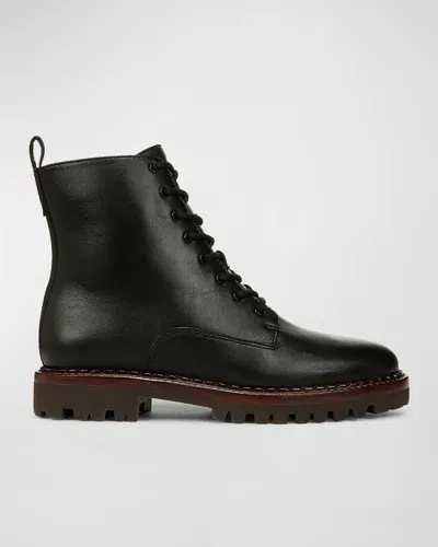 Vince Cabria Lug-sole Leather Water-repellant Combat Boots In Black/dark Brown Leather