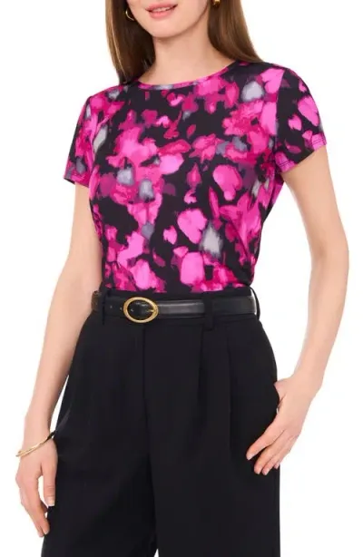 Vince Camuto Abstract Floral Print T-shirt In Berry Pink