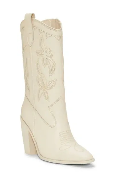 Vince Camuto Alisah Square Toe Western Boot In Rich Cream Leather