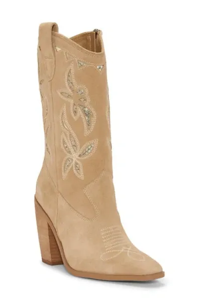 Vince Camuto Alisah Square Toe Western Boot In Tortilla Suede Multi