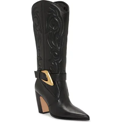 Vince Camuto Bianca Pointed Toe Western Boot In Black Leather