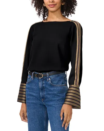 Vince Camuto Stripe Accent Boat Neck Top In Rich Black