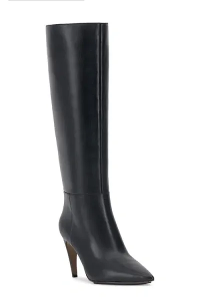 Vince Camuto Brigitte Pointed Toe Knee High Boot In Black Leather