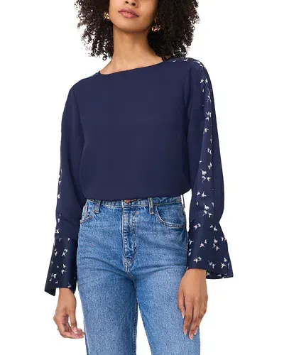 Vince Camuto Contrast Sleeve Top In Classic Navy