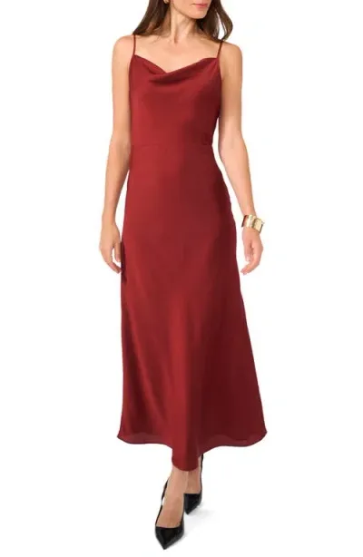 Vince Camuto Cowl Neck Satin Maxi Slipdress In Fired Brick